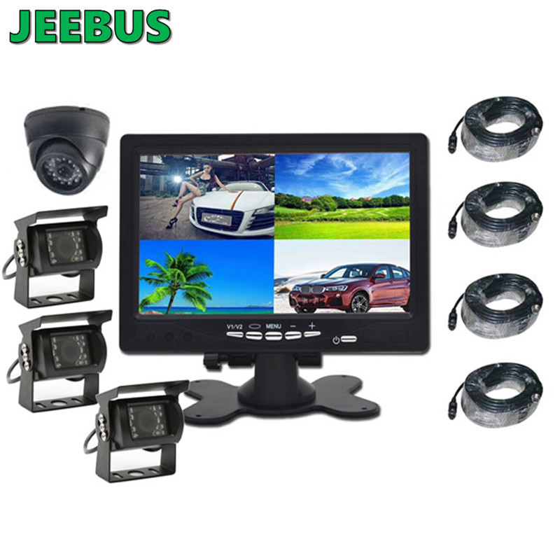 AHD 7-tommer kablet quad DVR-monitor system med kamera til lastbil